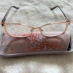 NWOT-Chic Rose Gold Glasses with Patterned Case 2.50